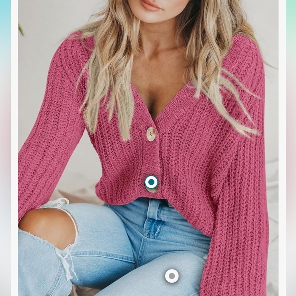 Chunky Knit Open Front Sweater Long Sleeve Button Loose Short Cardigan
8095